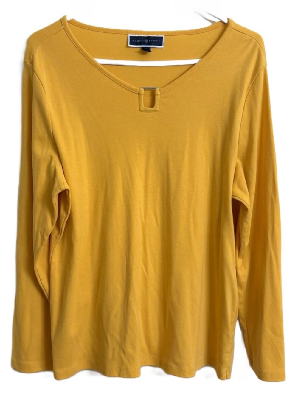 Karen Scott Women's Yellow Hardware Keyhole Long Sleeve Top Shirt Size XL